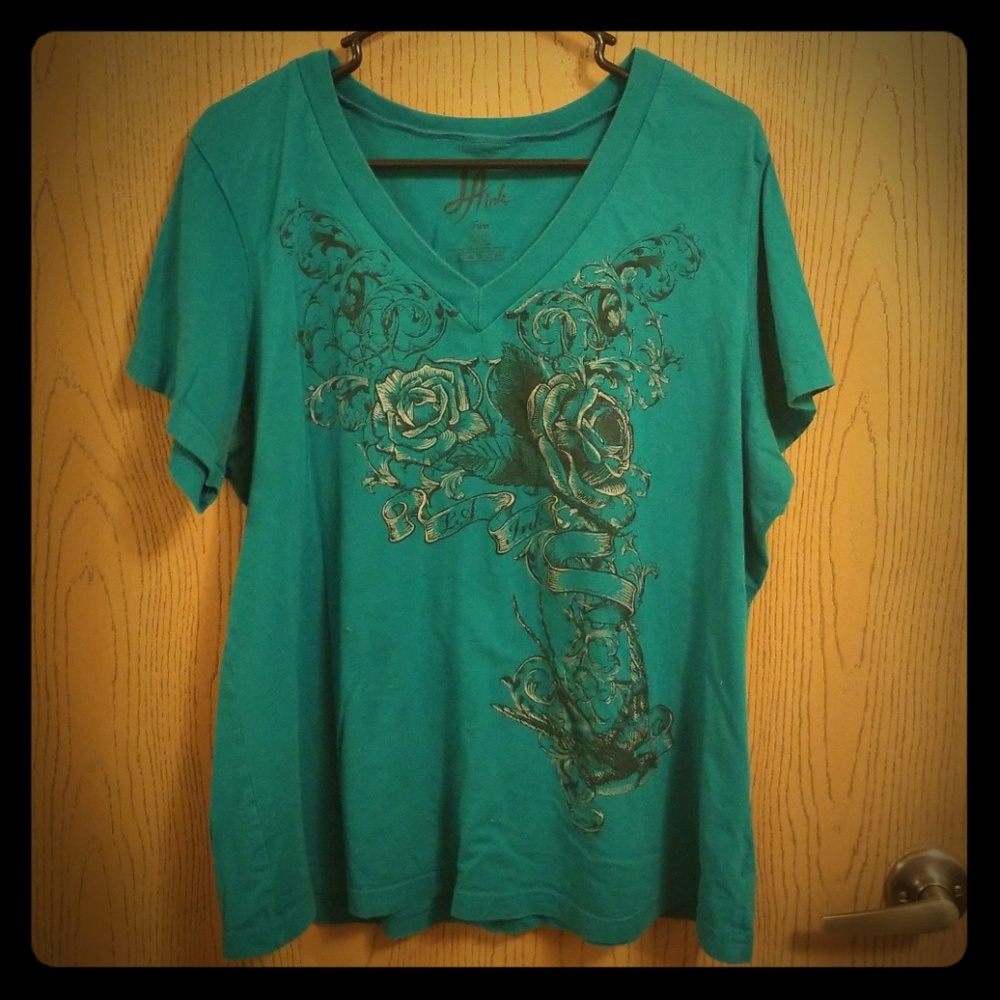 LA Ink Teal Roses and Vines Tee